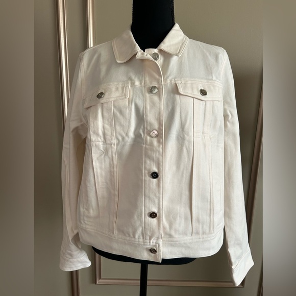 1901 Ivory White Denim Button Front Stretch Jacket Size Large - Picture 2 of 6